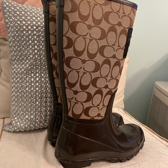 Coach Brown Monogram Winter Rain Boots - Picture 3 of 11